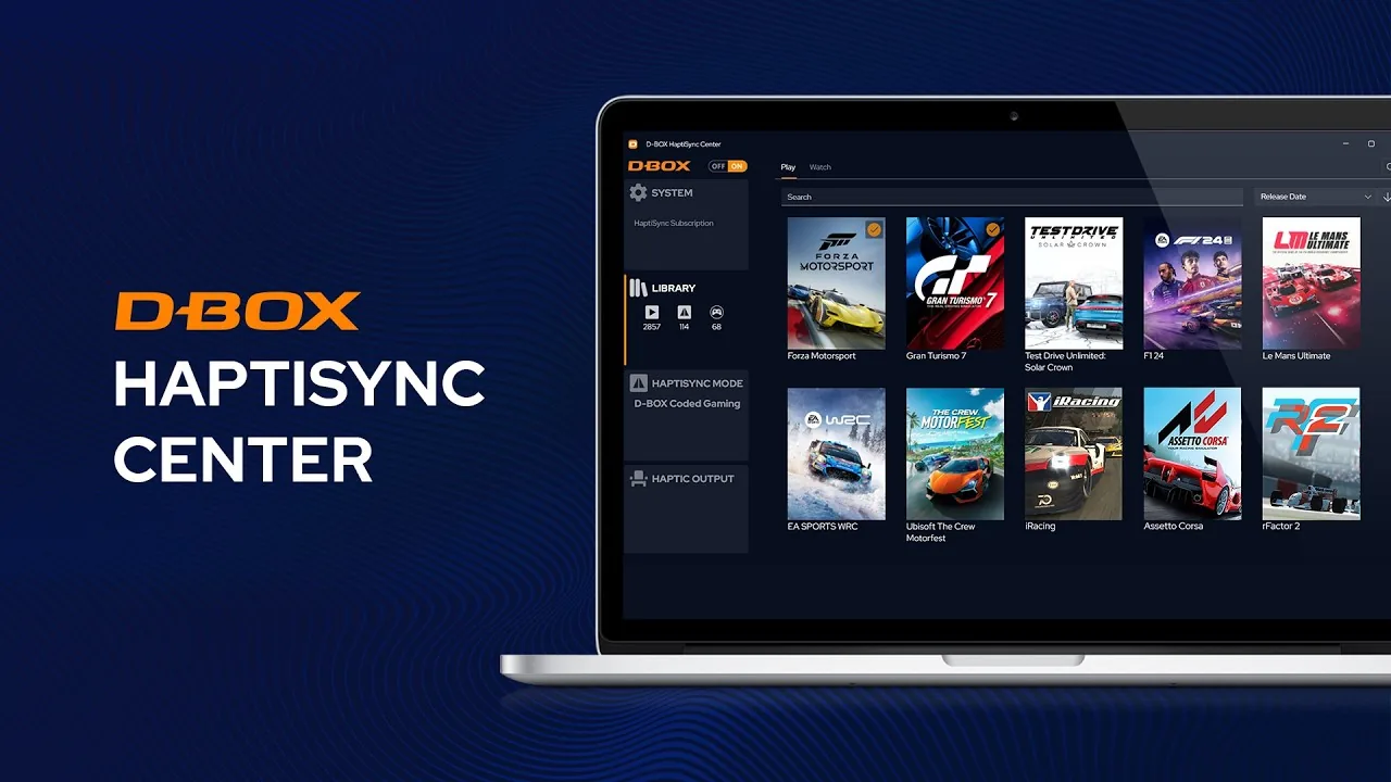 コーディング済み作品のライブラリを表示しているD-BOX HaptiSync Centerのソフトウェア